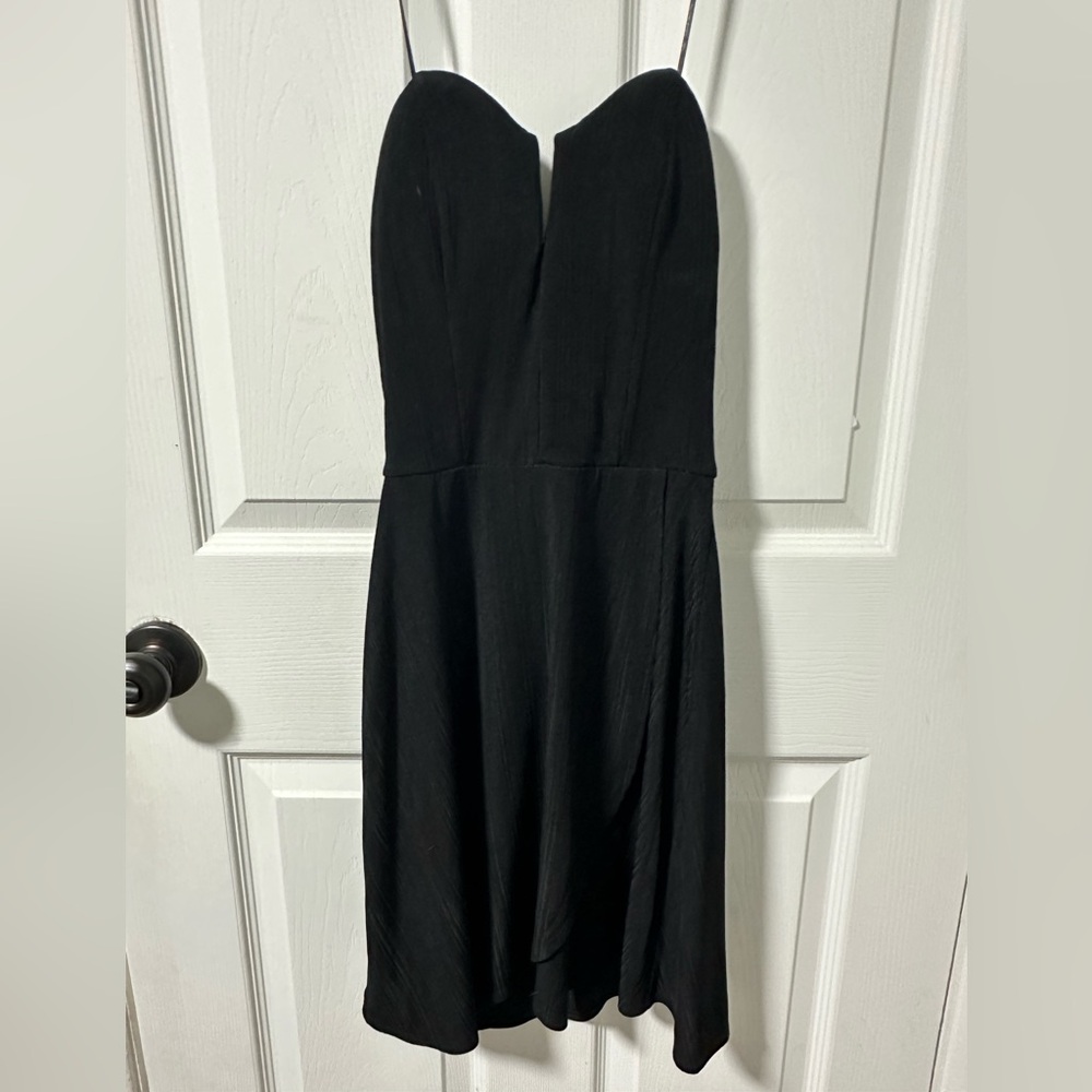 Juniors Strapless Petal Hem Black Dress